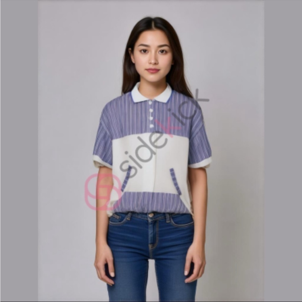 Kensington Bay Club Polo Shirt Large Blue White Striped
